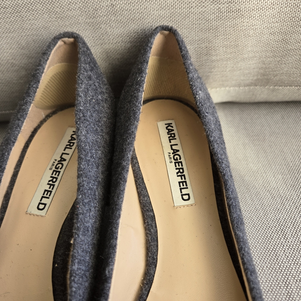 Karl Lagerfeld Paris Cindy Gray & Black Wool Block Heel Shoes Size 10 - Picture 9 of 10